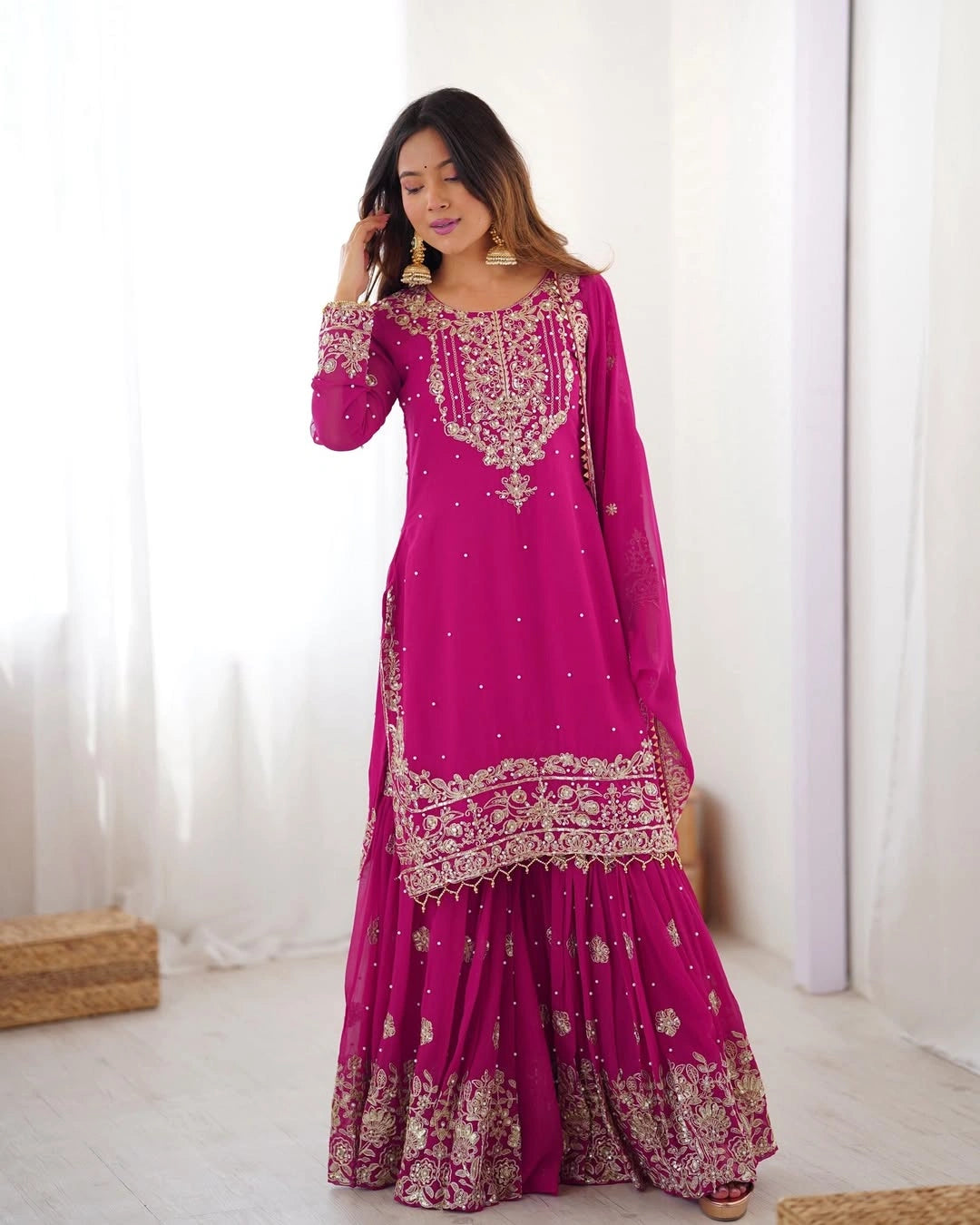 Premium Faux Georgette Top and Sharara