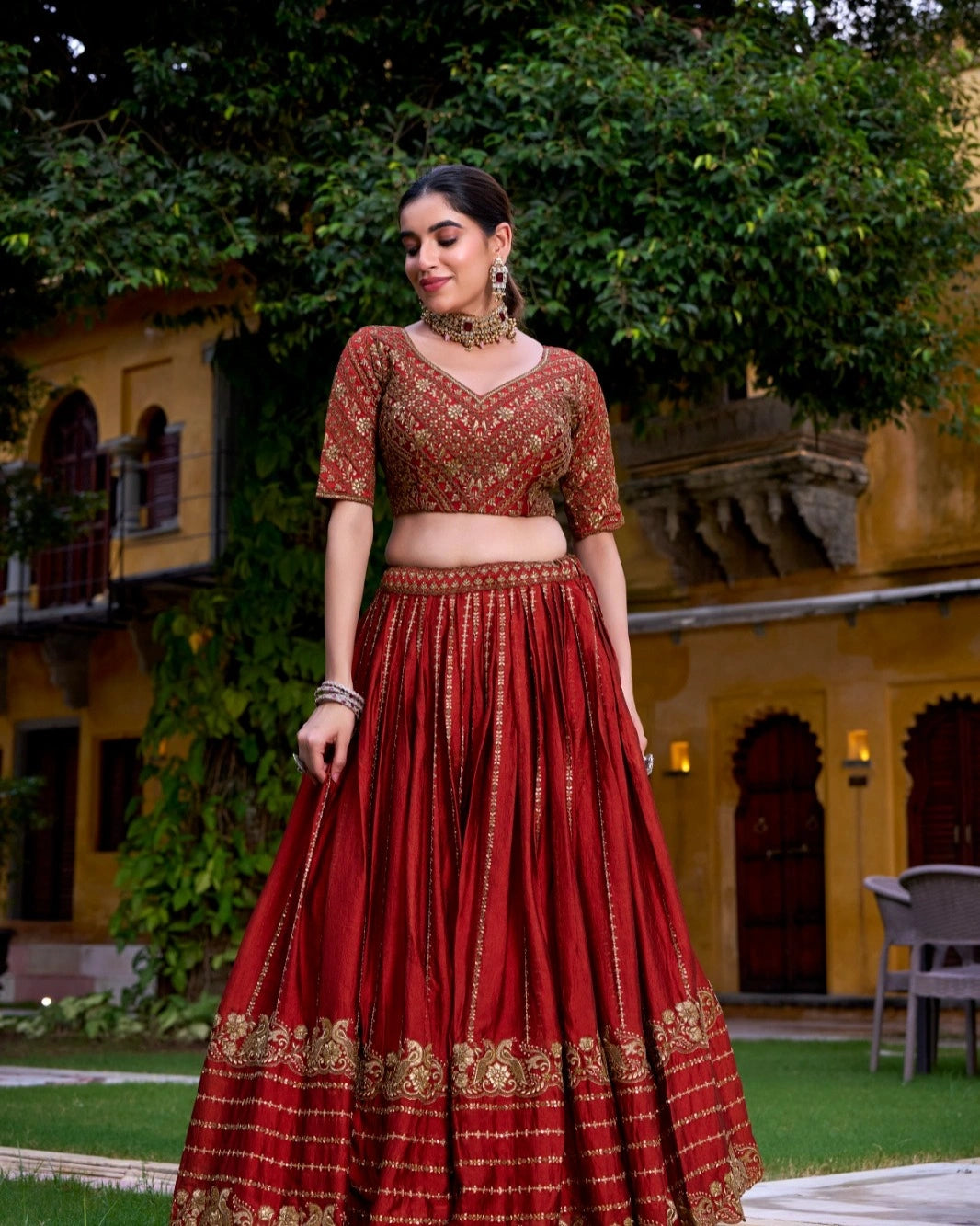 A regal maroon lehenga choli