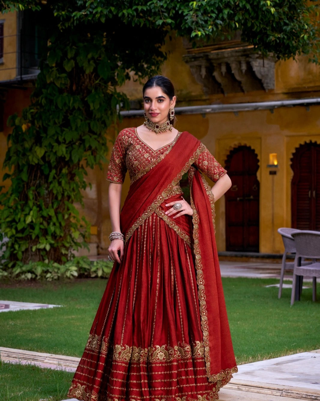 A regal maroon lehenga choli